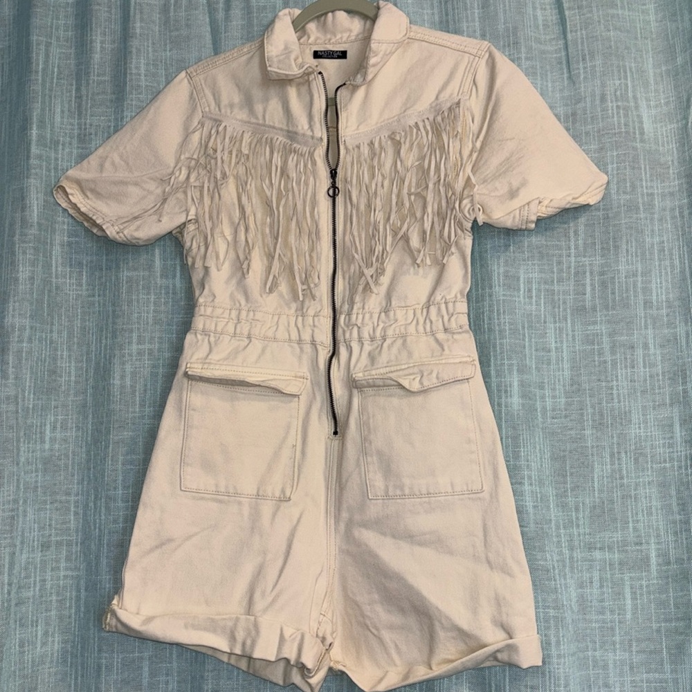 Nasty Gal Fringed Denim Romper